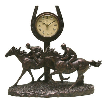 Bronze Race Horse Galloping Past the Finish Mantel Clock - 5661