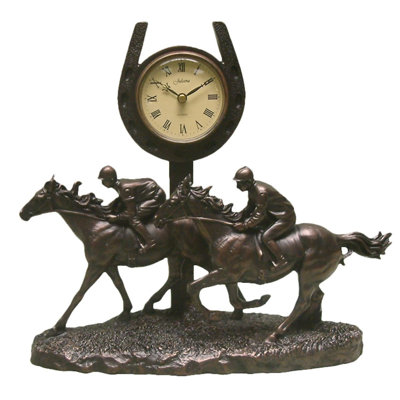 Bronze Race Horse Galloping Past the Finish Mantel Clock - 5661