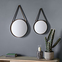 Bronze Round Wall Mirrors With Hanging Strap (Set of 2) - SE Home
