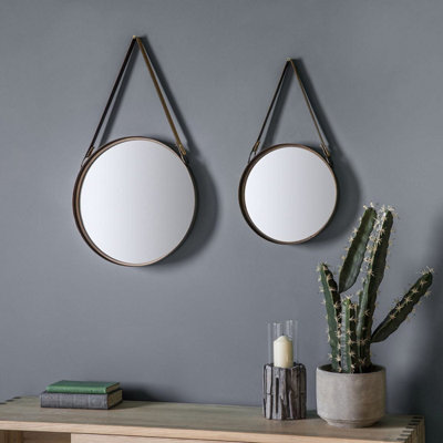Bronze Round Wall Mirrors With Hanging Strap (Set of 2) - SE Home | DIY at B&Q
