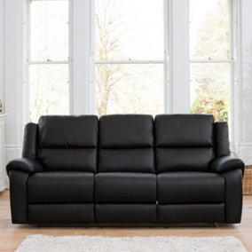 Brookhaven 216cm Wide Black Bonded Leather 3 Seat Electric Reclining Sofa with Independently Reclining Left and Right Hand Seats