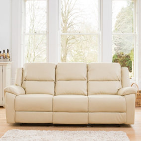 Brookhaven 216cm Wide Cream Bonded Leather 3 Seat Electric Reclining Sofa with Independently Reclining Left and Right Hand Seats
