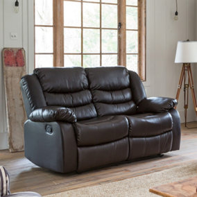Brooklyn 155cm Wide Brown 2 Seat Bonded Leather Reclining Sofa with Waterfall Back Design