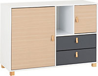 Brooklyn 2 Door 2 Drawer Storage Chest - L45 x W120 x H84.5 cm - Oak Effect/Grey