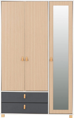 Brooklyn 3 Door 2 Drawer Mirrored Wardrobe in Oak Effect and Grey Finish