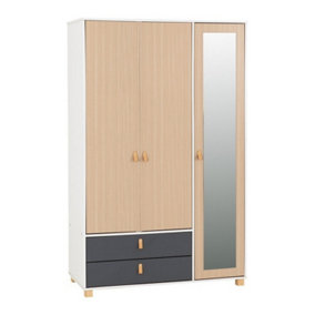 Brooklyn 3 Door 2 Drawer Mirrored Wardrobe - L51.5 x W120 x H190 cm - Oak Effect/Grey