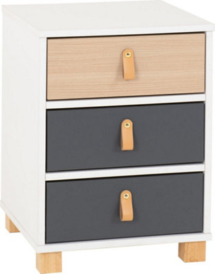 Brooklyn 3 Drawer Bedside in Oak Effect and Grey Finish