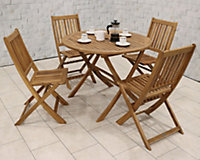 Brooklyn 4 Seater Manhattan Armless Chair with Round Folding Table Dining Set - Acacia Hardwood - Natural Oil Finish