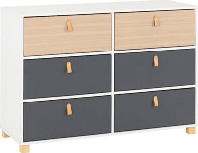 Brooklyn 6 Drawer Chest in Oak Effect and Grey Finish