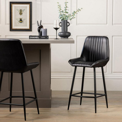 Brooklyn Bar Stool Black Leather Retro Seat Metal Industrial Base 66cm Pack of 2