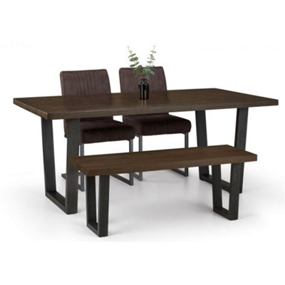 Brooklyn Dining Table Dark Oak, Bench & 2 Charcoal Chairs