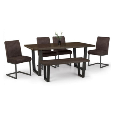 Brooklyn Dining Table Dark Oak, Bench & 4 Charcoal Chairs | DIY at B&Q