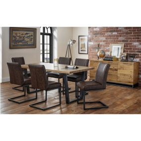 Brooklyn Oak Dining Set with 6 Faux Leather Chairs