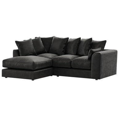 Brooklyn Plush Velvet 3 to 4 Seater L Shaped Corner Sofa Black Left ...