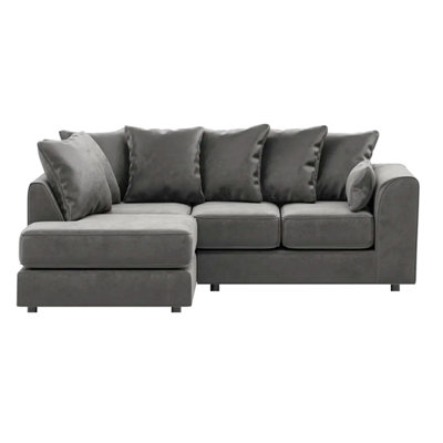 Brooklyn Plush Velvet 3 to 4 Seater L Shaped Corner Sofa Foam Grey Left ...