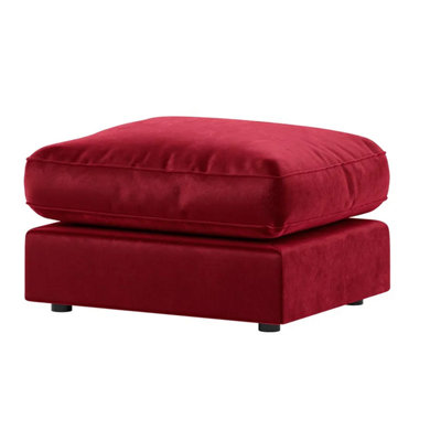 Brooklyn Plush Velvet Fibre Filled Red Footstool Sofa Accessory