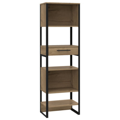 Brooklyn tall narrow bookcase with 1 drawer,  bleached oak effect