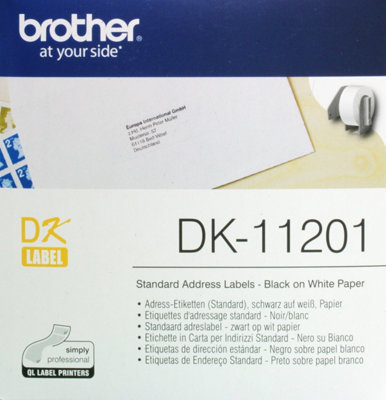 Brother DK-11201 Label Roll, Standard Address Labels, Black on White ...