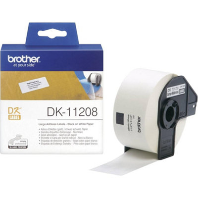 Brother DK-11208 Label Roll, Large Address Labels, Black on White, 400 ...
