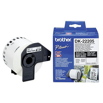 Brother DK-22205 Label Roll, Continuous Length Paper, Black on White ...
