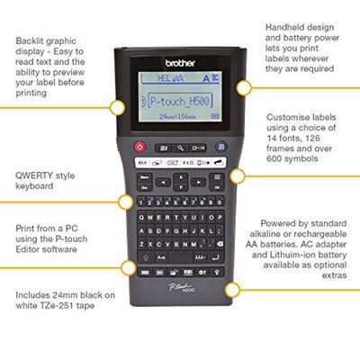 Brother PT-H500 Label Maker, USB 2.0, P-Touch Label Printer, Handheld ...