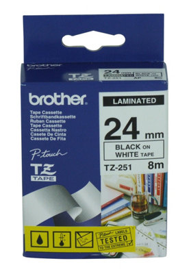 Brother TZ251 2.4cmx8m Laminated Tape Roll - Black on White