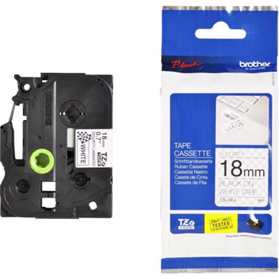 Brother TZe-SE4 Labelling Tape Cassette, Black on White, 18mm (W) x 8M ...