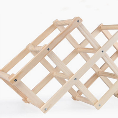 Brown 10 Bottles Folding Solid Wood Wine Rack