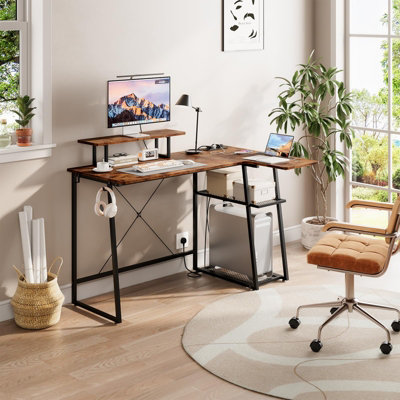 Brown 120CM L Shaped Desk with Power Outlet