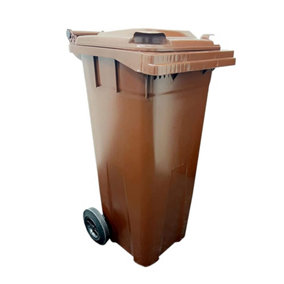 Brown 140L Compact Sized Waste Recycling Wheelie Bins With Strong Rubber Wheels & Lid