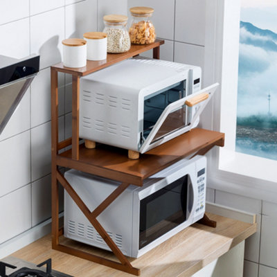 Brown 2 Shelves Freestanding Kitchen Organizer Wooden Spice Rack with ...