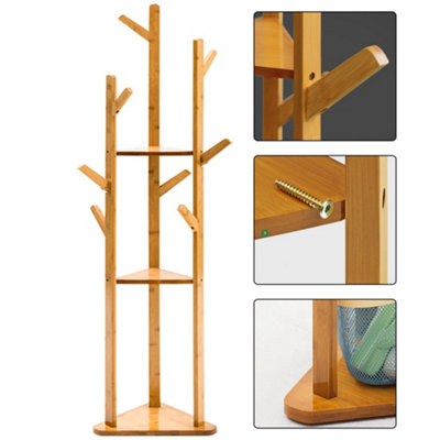 Brown 3 Tier Wooden Coat Rack Clothes Stand Hat Handbag Hanger 165cm H DIY at B Q