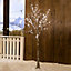 Brown 4ft Christmas Pre-Lit LED Twig Tree - White Snow Birch Outdoor or Indoor