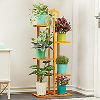 Brown 5 Tier Rustic Wooden Tall 6 Potted Plant Display Stand Shelving Unit Indoor Outdoor 103 cm