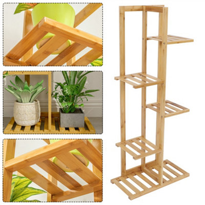 Brown 5 Tier Rustic Wooden Tall 6 Potted Plant Display Stand Shelving Unit Indoor Outdoor 103 cm