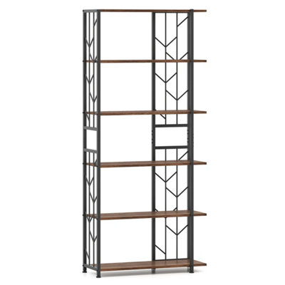 Brown 6-Tier Modern Geometric Bookshelf