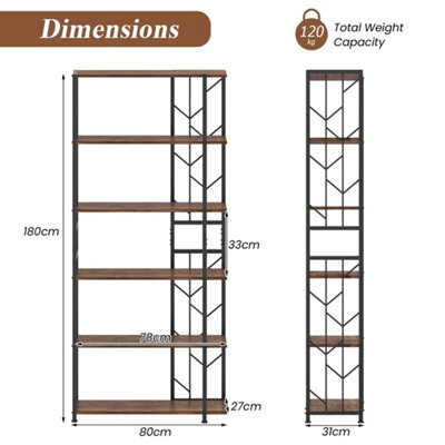 Brown 6-Tier Modern Geometric Bookshelf