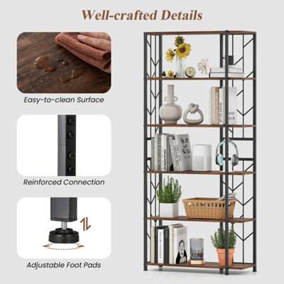 Brown 6-Tier Modern Geometric Bookshelf