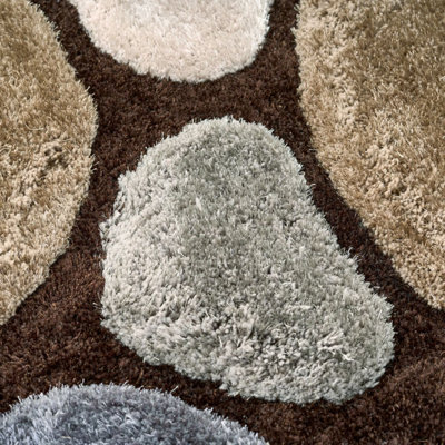 Brown and Grey 3D Pebbles Shaggy Rug - Hawaii