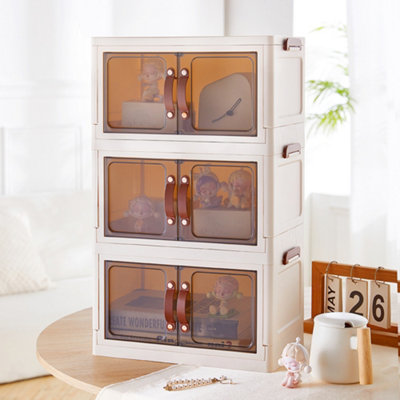 Brown and White 3-Layer Double-Door Desktop Storage Box