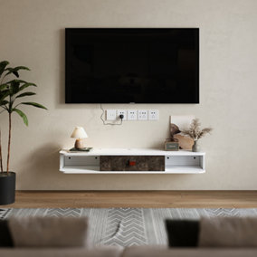 Brown and White MDF Framed Sideboard Cabinet TV Stand TV Unit with Easy Cable Access H 1400x D 240x H 160mm