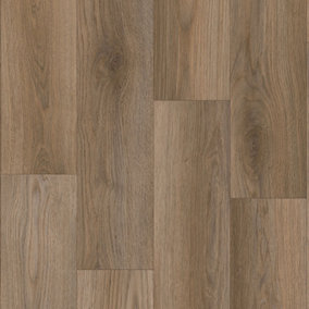 Brown Anti-Slip Wood Effect Vinyl Flooring For LivingRoom, Kitchen, 2.8mm Cushion Backed Vinyl Sheet-3m(9'9") X 3m(9'9")-9m²