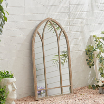 Brown Arched Decorative Metal Wall Mount Garden Window Framed Mirror ...
