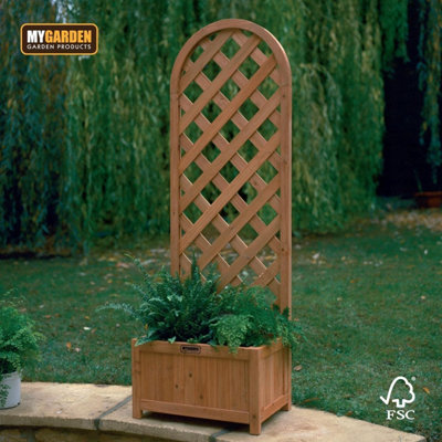 Brown Arched Wooden Planter Lattice Trellis Flowerpot Plant Box 112cm