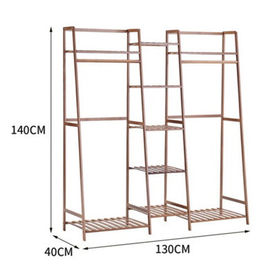 Brown Bamboo Trapezoid Clothes Rack Clothes Hanging Rack Stand with 5 ...