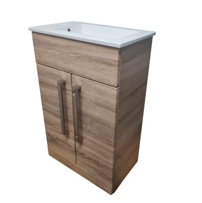 Brown Bathroom Storage Floor Vanity Unit & Ceramic Sink 550mm DIY at B&Q