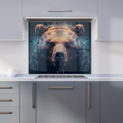 Brown Bear Face Splashart Premium Glass Kitchen Splashback W600mm x H600mm