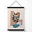 Brown, Beige and Blue Boho Graphical Floral  Medium Poster with Black Hanger
