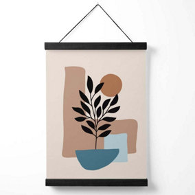 Brown, Beige and Blue Boho Graphical Floral  Medium Poster with Black Hanger