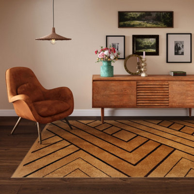 Brown Beige Art Deco Living Room Rug 120x170cm